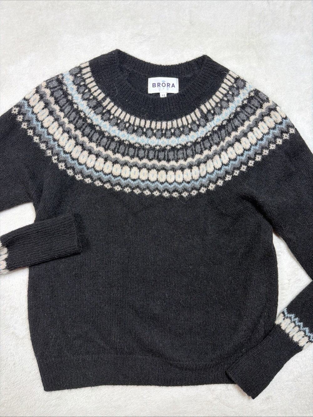 Brora Alpaca Merino Wool Fair Isle Sweater Womens 4-6 Circular Yoke Nordic Knit